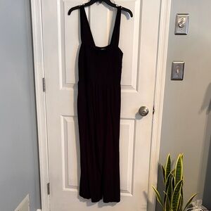 LOFT Black Smocked-Bodice Wide-Leg Jumpsuit